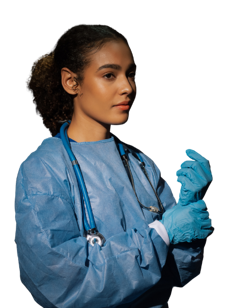 Healthcare worker in scrubs