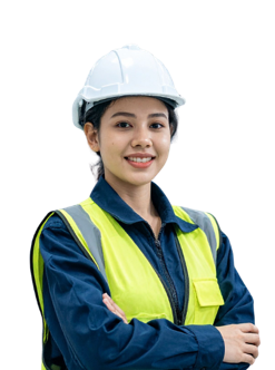 Smiling worker in a hard hat and safety vest