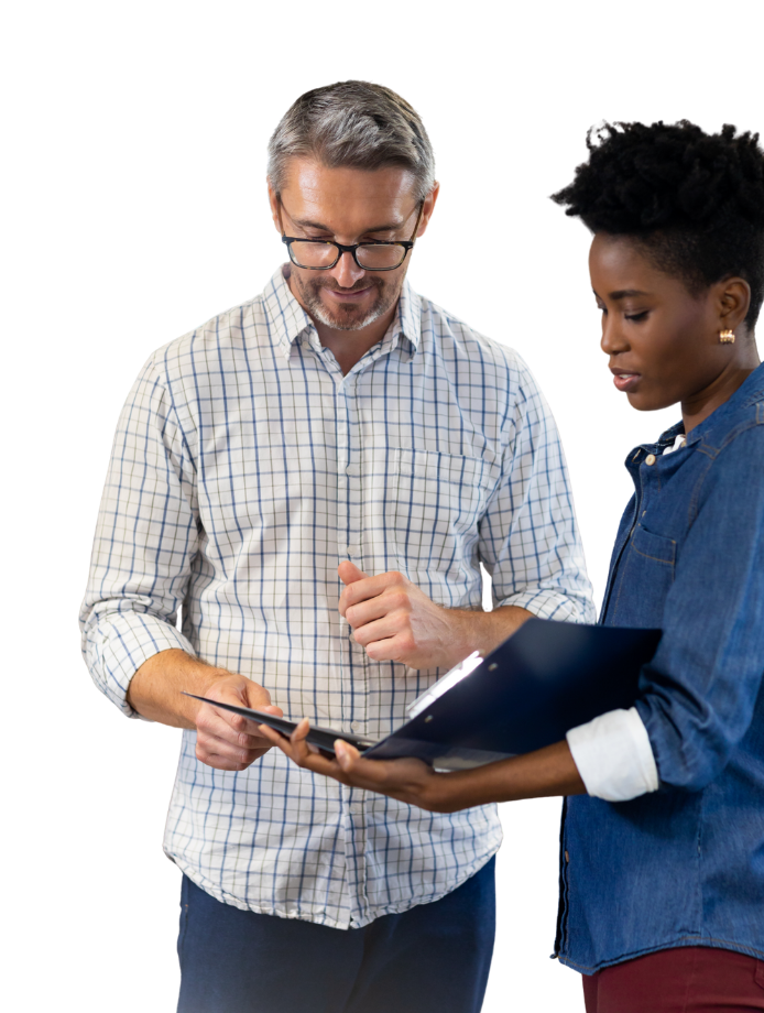 Two colleagues reviewing a document together